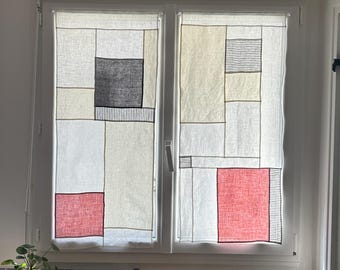 Cortina de patchwork Pojagi de lino personalizable: Noren artesanal para puertas, ventanas y separadores de ambientes.