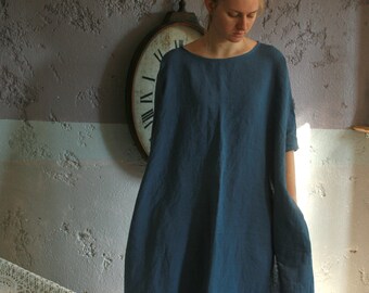 Washed linen maxi dress, bat sleeve,oversized long dress with pockets