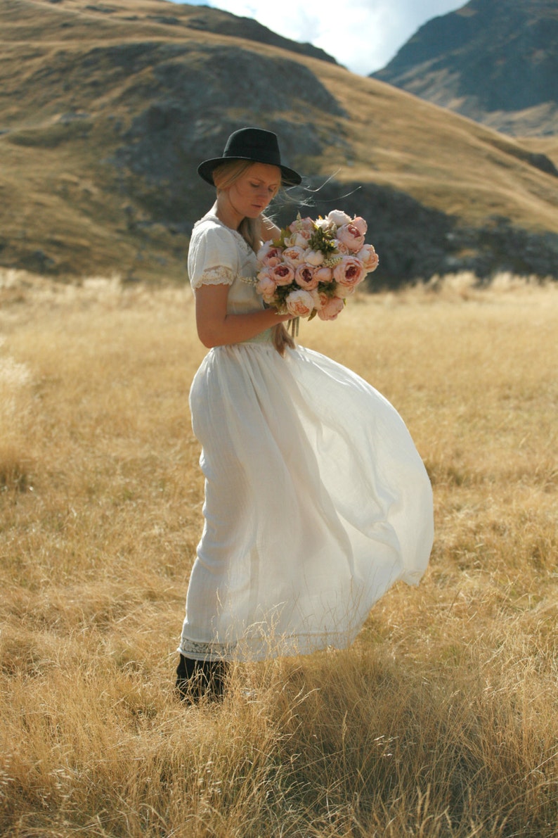 Linen maxi dress rustic, country and boho wedding dress, rustic wedding dress image 5