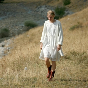 Washed linen knee length dress, ruffled shoulder detail, fun summer dress image 2