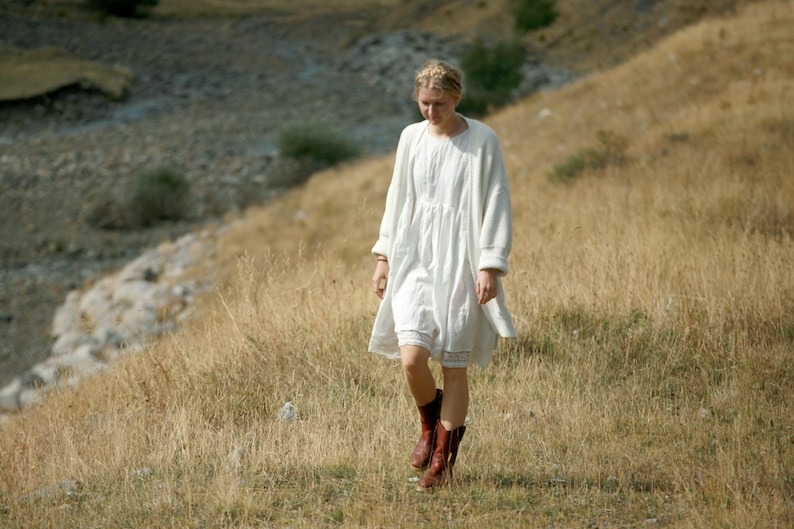 Washed linen knee length dress, ruffled shoulder detail, fun summer dress image 2