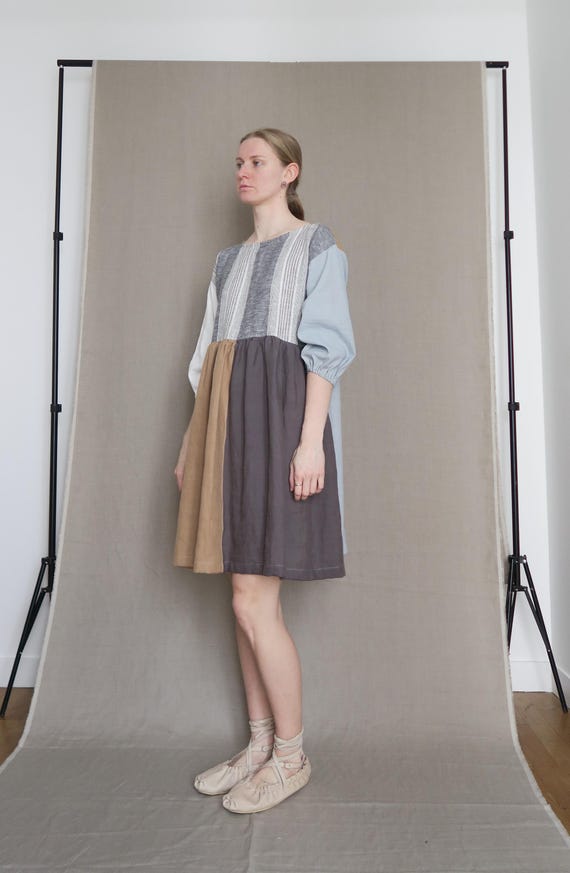 One of a kind linen dress, reversible patchwork dress from fabric leftovers One of a kind linen dress, reversible patchwork dress from fabric leftovers