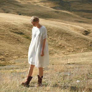 Washed linen knee length dress, ruffled shoulder detail, fun summer dress image 4