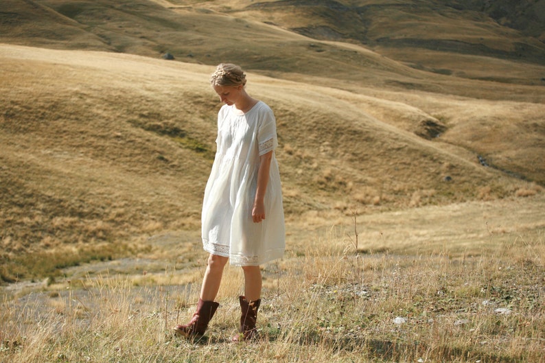 Washed linen knee length dress, ruffled shoulder detail, fun summer dress image 4