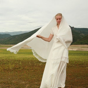 Bridal cover up linen shawl with lace trim