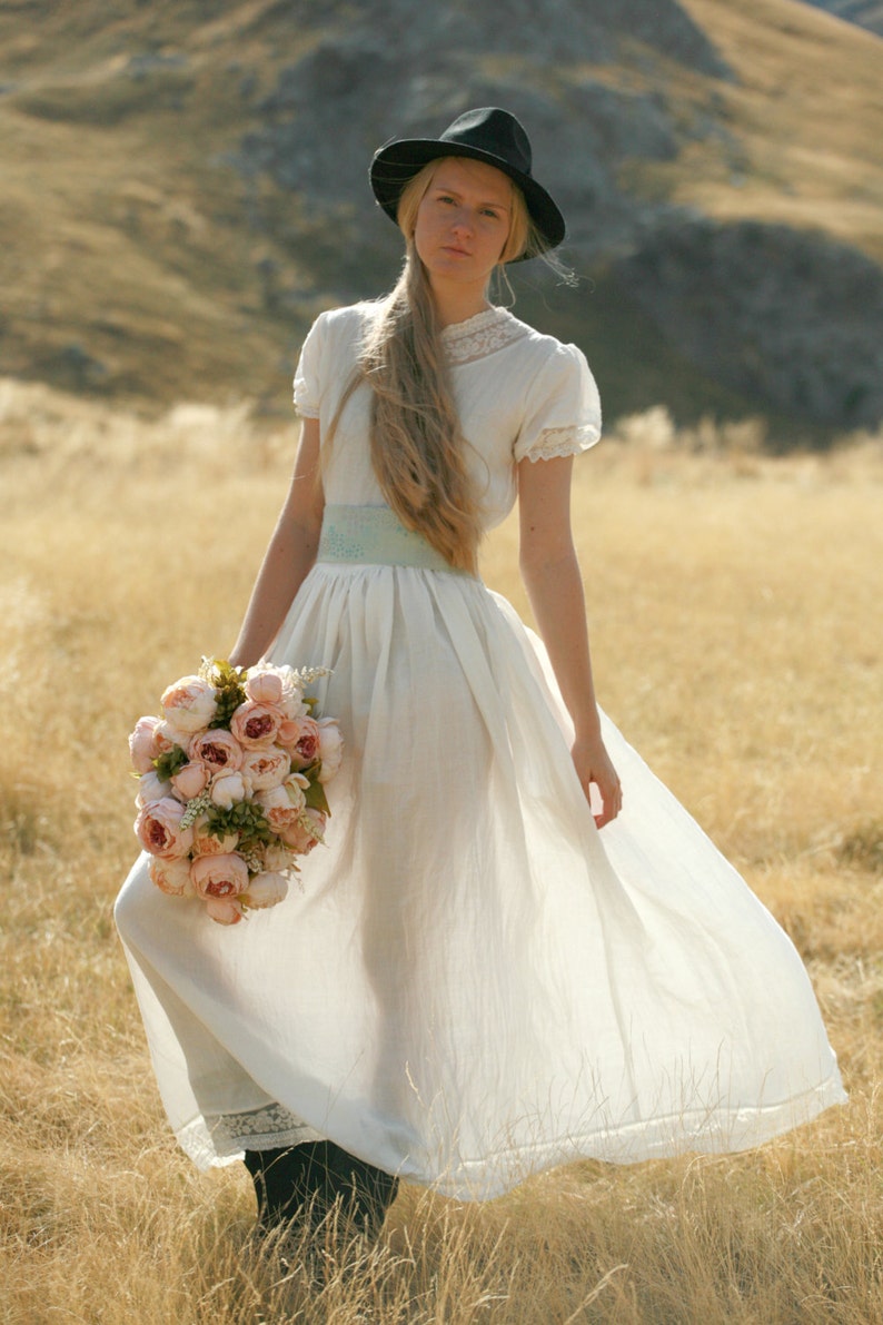 Linen maxi dress rustic, country and boho wedding dress, rustic wedding dress image 1