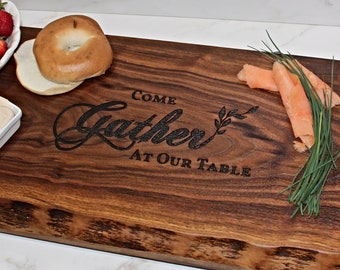 Personalized Live Edge Walnut Charcuterie Board with Bronze Handles