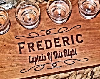 Personalized Shot Flight Board with Salt Ring: Large Tequila Serving Tray with Handles
