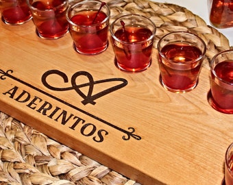 Personalized Tequila Tasting Flight Set: Handcrafted Large Shot Tray with Handles