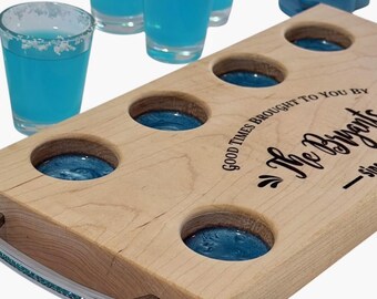 Engraved Glamorous Shot Tray with Cool Blue Inlay & Handles - Personalized Gifts for Special Occasions