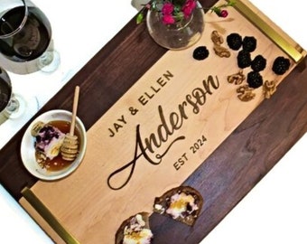 Wedding Gift Charcuterie Board with Handles | Personalized Serving Tray with Handles | Wedding Gift | Engagement Gift