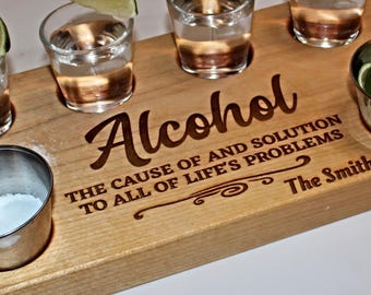 Personalized Tequila Tasting Flight Board: Handcrafted Hardwood Shot Serving Tray