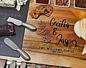 Charcuterie Board with Ceramic Bowls & Utensils, Personalized 19-Piece Cheese Board Set
