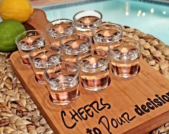 Personalized 9-Shot Serving Board | Engraved Wooden Shot Flight | Custom Tequila Flight Board | Home Bar Decor | Groomsmen Gift