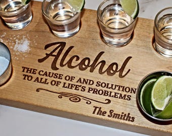 Personalized Tequila Tasting Flight Board: Hardwood Shot Serving Tray