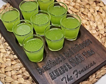 Personalized Shot Serving Board with Handle: Engraved Tequila Tray, Handmade Walnut Shot Paddle