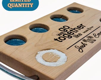 Glamorous Tequila Shot Tray with Cool Blue Inlay & Handles - Engraved Personalized Gift for Anniversaries, Weddings, and Special Occasions