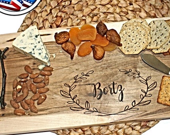 Charcuterie Board Personalized, Serving Board With Handles, Rustic Serving Tray, Mothers Day Gift