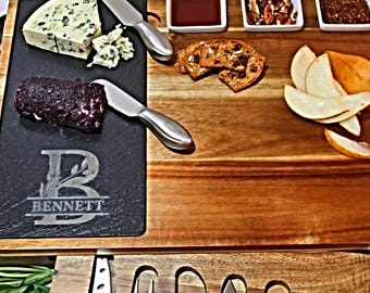 Personalized Acacia Wood Charcuterie Board with Utensils | 19pcs Cheese Board And Knife Set | Realtor Closing Gift | Custom Wedding Gift