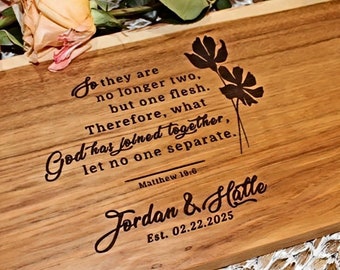 Wood Charcuterie Board with Wedding Scripture | Personalized Serving Board with Handles | Engraved Newlywed Gift