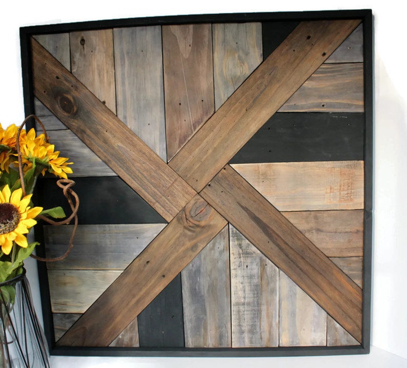 Large Geometric Wall Art 28x28 Reclaimed Wood Wall Art | Etsy