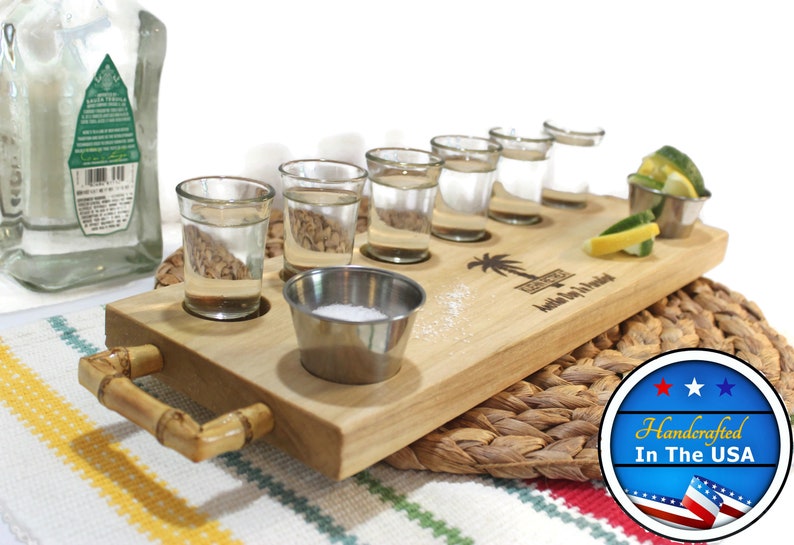 Tequila Shot Flight 6 Shots Serving Tray Wooden Shot Glass Etsy