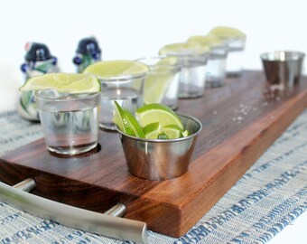 Personalized Tequila Flight Board: Hardwood Shot Tray with Glasses
