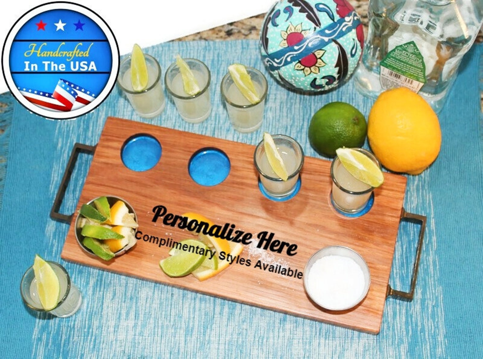 Tequila Shot Flight With Resin Inlay Shot Glass Holder Etsy