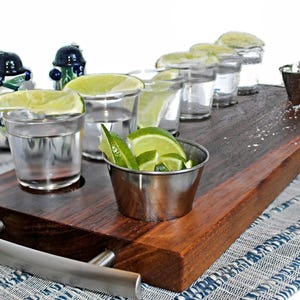 Personalized Shot Flight Board | Tequila Serving Tray with Handles | 8 Wooden Shot Glass Holder