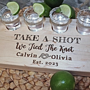 Shot Flight We Tied the Knot Wedding Gift | Tequila Gift Set | Shot Glass Holder | Anniversary Gift | Fun Couples Gift |  Engagement Gift