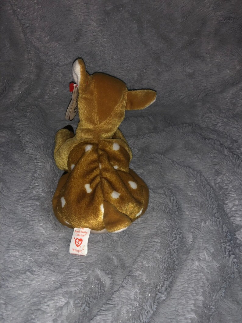 next to 1965 P.E Ty Original Whisper Beanie Baby with errors 6th gen Korean Pellets KR