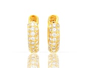 18K Gold Diamond Huggie Hoop Earrings with Appraisal - X4599