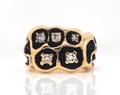 14K Gold Diamond & Black Enamel Ring Mens Womens Unisex Band - X5937