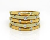 14K Yellow & White Gold Multi-band Diamond Stacking Ring - CW019