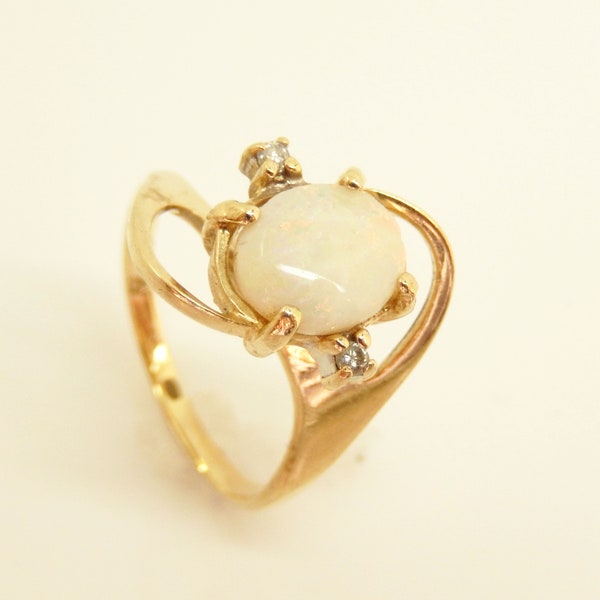 Vintage 14K Yellow Gold Opal Diamond Ring, Size 5 1/4 - X8824