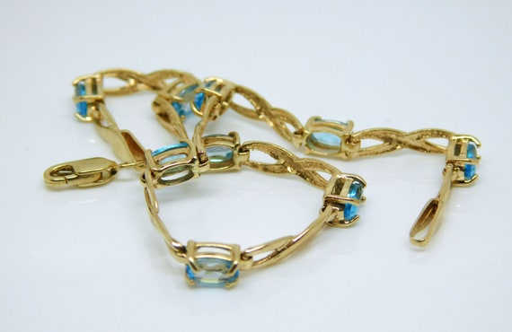 10K Yellow Gold Oval Cut Blue Topaz 7" Bracelet X… - image 2