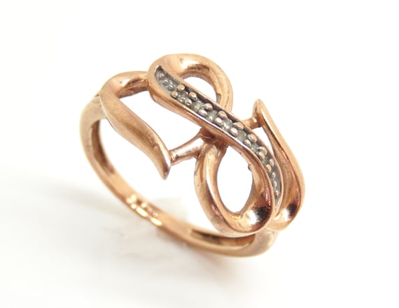 Estate 10K Rose Gold Diamond Double Heart Ring, S… - image 1