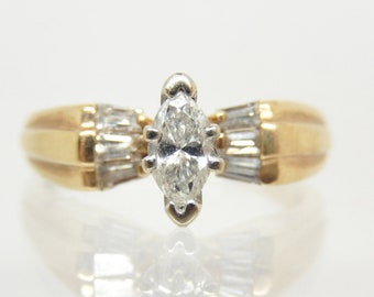 Vintage 14K Yellow Gold Diamond Marquise Engagement Ring Size 5.5 - X8212