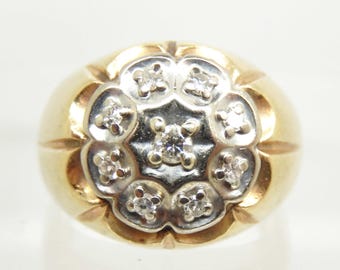 Vintage 14K Yellow Gold Diamond Men's Belcher Ring, Size 10 - X9576