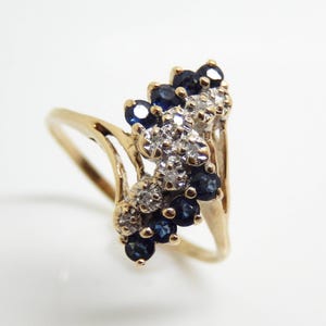 Vintage 10K Yellow Gold Sapphire Diamond Bypass Ring, Size 6 1/2 - X9180