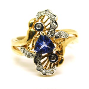 14K Yellow Gold LeVian Ring With Tanzanite And Diamonds Size 5.75 - X9470