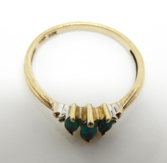 Vintage 10K Yellow Gold Emerald Marquise Ring, Si… - image 4