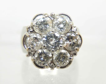 Vintage 1.72 TCW White Gold Diamond Cluster Statement Ring, With Appraisal Size 5 - X5970
