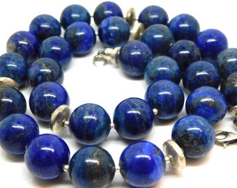 Sterling Silver And Lapis Lazuli Beaded Necklace 20" - X9461