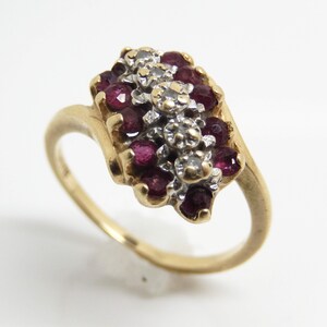 Vintage 10K Yellow Gold Ruby Diamond Bypass Statement Ring Size 5.5 - X6908