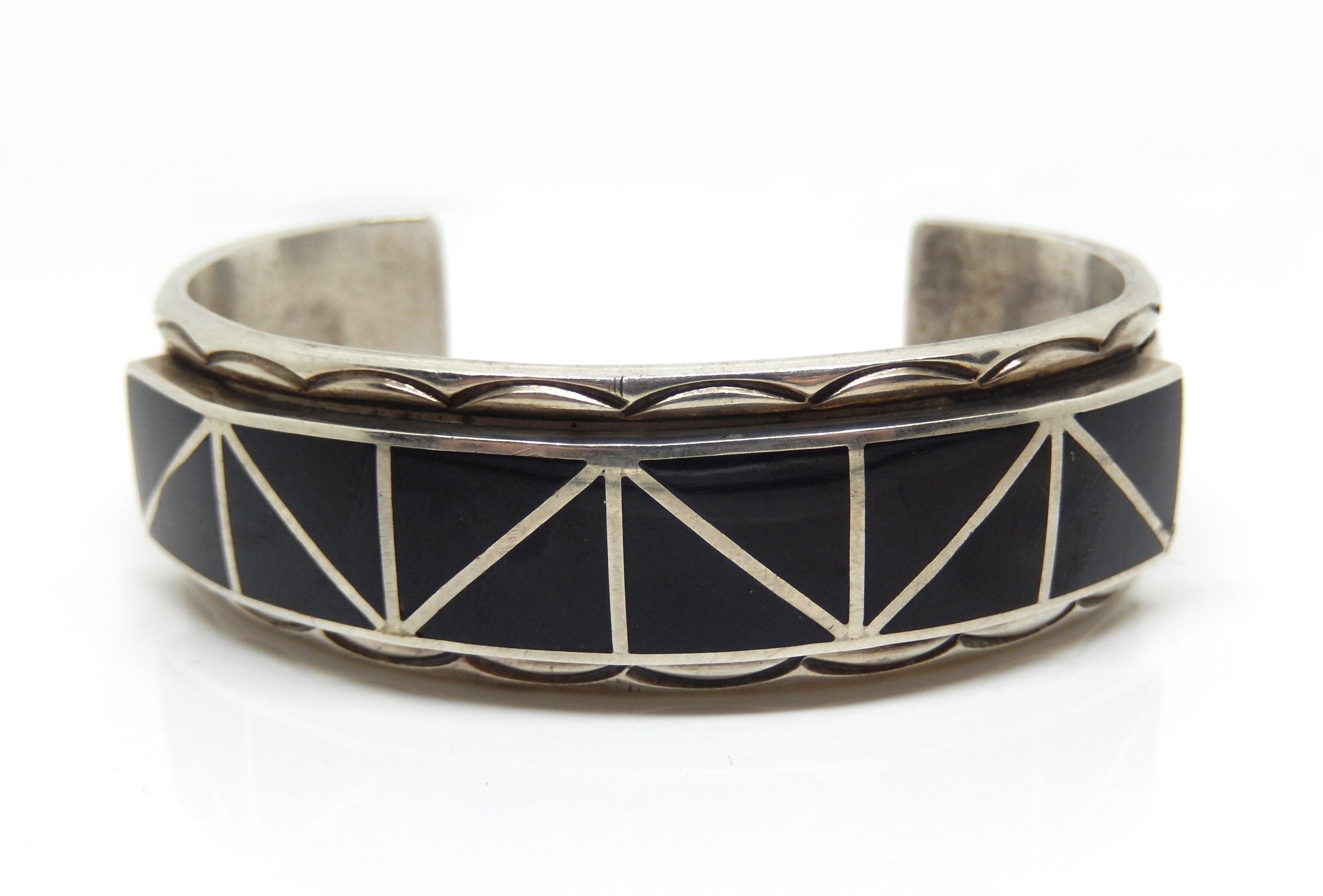 Navajo 925 Sterling Silver 7.5Black Onyx Inlay Triangle - Etsy 日本