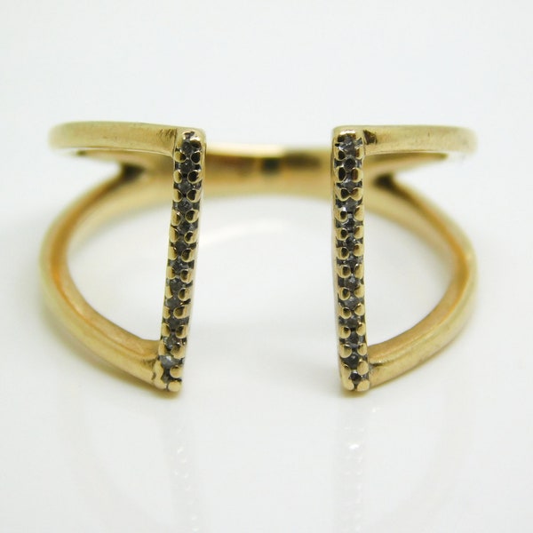 10K Yellow Gold Open Band With Two Rows Of Accent Diamonds Size 7.25 - X8840