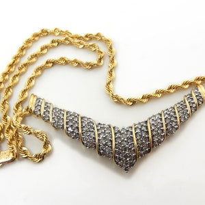 Mid Century Modern 14K Yellow Gold Diamond 15" Necklace w/ Rope Chain - X5900