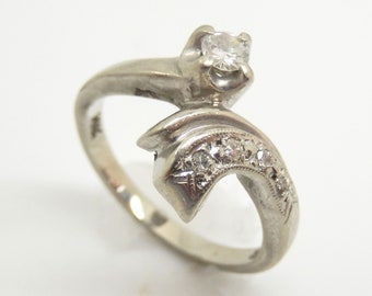 Estate 14K White Gold Diamond Swirl Engagement Ring Size 6 - X6127