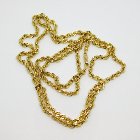 14K Yellow Gold 24" Rope Chain Necklace X7148 - image 2